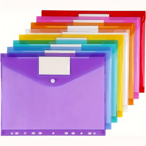 Plastkonvoluttmappe 8-pakning, brev-/A4-størrelse, PP-materiale for kontor og skole Letter/A4 Polychrome
