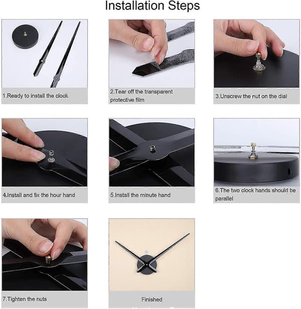 Large Black Simple Wall Clock Without Numbers, High Longitudinal Shaft Movement Mechanism and 31.5 cm Long Hands -FS-