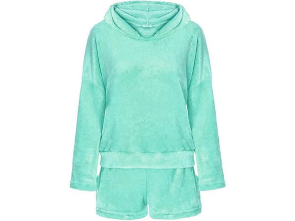 Pyjamas sæt til kvinder, 2-delt bomuld, blå langærmet trøje + shorts str. L 420