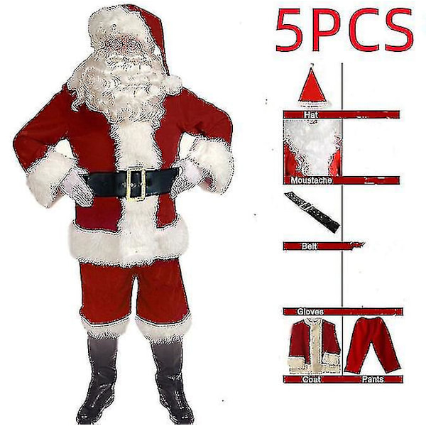 Julemandskostume til Mænd Voksen Julemandskostume Santadragt 5 dele 5pcs 3XL