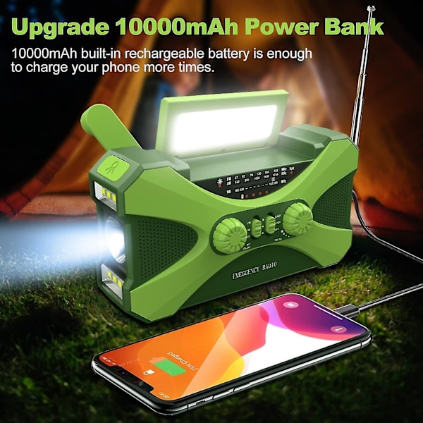 10000mAh Nödradio Solar Handvev Radio Bärbar AM/FM/NOAA Väderradio med Telefonladdare Ficklampa - Perfekt