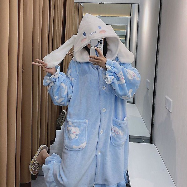 2024-2022 Vinter Kawaii Sanrio Pyjamas Animation Kuromi Cinnamoroll My Melody Ansiktsduk Plysch Varma och Bekväma Pyjamasbyxor Set S 150-157CM S 150-157CM 23