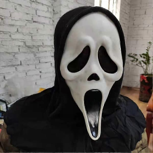 Scream-naamio mustalla hupulla, aavekasvot, Halloween-naamiaisasuste -FS-