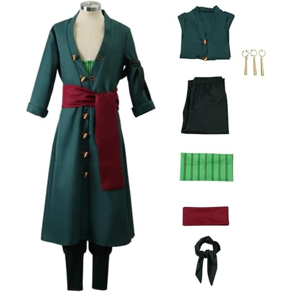 Roronoa Zoro Cosplay Kostume Anime Kåbe Tøj Med Øreringe