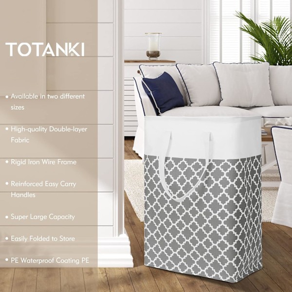 2-pack 75L Laundry Hamper with Long Reinforced Handles, Freestanding