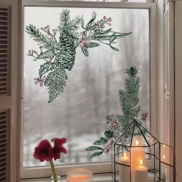 Christmas Window Decorations, Pine Branches, Self-Adhesive, Winter Plants, Christmas Decorations, Christmas Window Decals