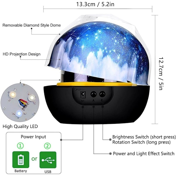 Projektor Natlampe Baby Stjerne Lampe, 360 Graders Roterende Plan