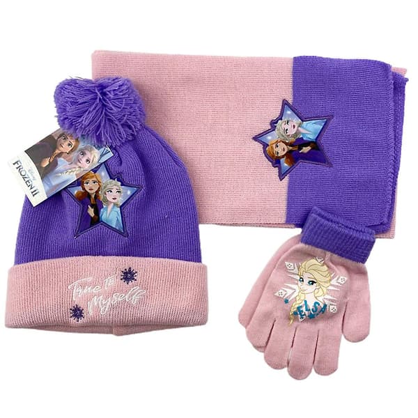 Flickas Frost Elsa Anna Tryckt Barn Vinter Varm Stickad Mössa Halsduk Vantar Set C-FS- C
