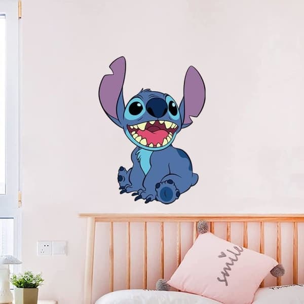 Stitch-seinätarrat, lasten sarjakuva makuuhuoneen tausta Wa