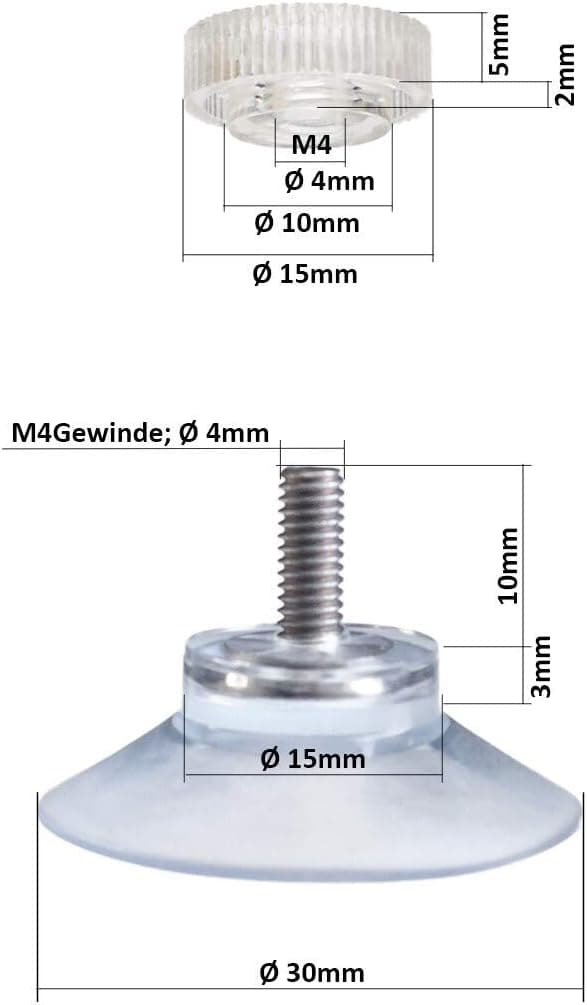 8 kpl imukuppeja Ø 30 mm M4x10mm kierteellä ja mutterilla