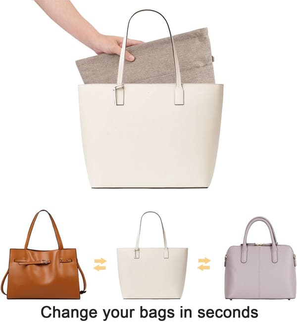 Handbag Organizer, Bag Organizer with Multiple Compartments and Zippers, Sturdy Bag Organizer with Keychain. Light Brown, XS