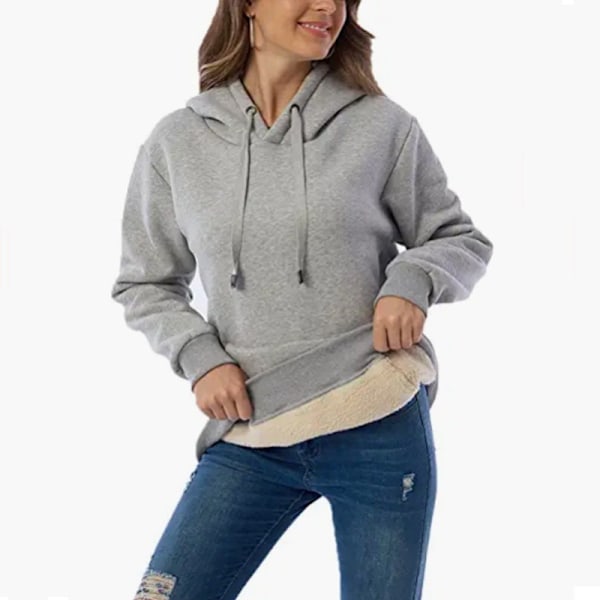 Naisten huppari fleecevuorella, rento talvilämmin Khaki color-FS1- Khaki color XL
