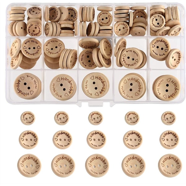 150 kpl puunappeja, sekoitettu koko, luonnolliset pyöreät puunapit ompeluun, askarteluun, koristeisiin 15mm 20mm 25mm