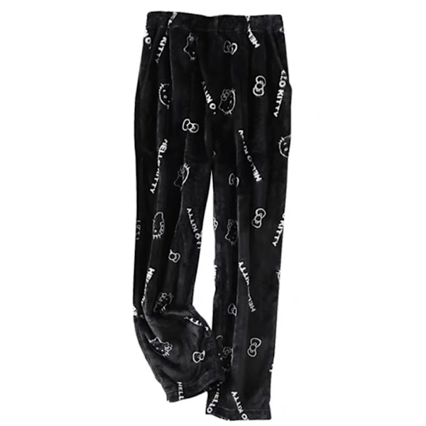 Tecknad HelloKitty Flanellpyjamas Plysch Förtjockad Varma Pyjamas för Kvinnor Svart Vit Katt Svart Vit Katt-FS5- Svart Vit Katt L