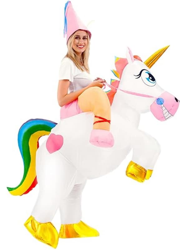 Oppusteligt Enhjørningekostume til Voksne, Sjovt Outfit til Halloween og Temafester One-size White