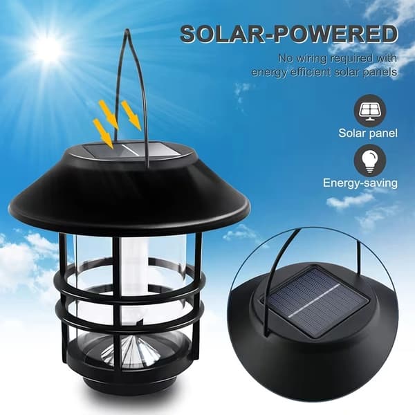 Solcellsdriven hänglykta med flimrande flameffekt för utomhusvägg, staket och uteplats 2pcs