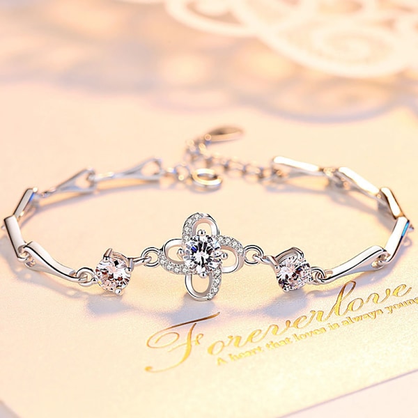 Armband med fyrklöver, justerbart 925 silverarmband dam, present till kvinnor och flickor, födelsedagspresent
