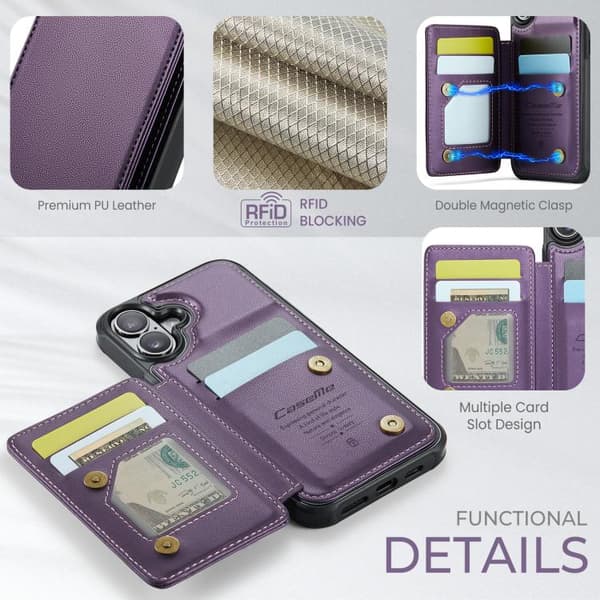 iPhone 17 Cover med kortlomme og RFID-beskyttelse Purpur