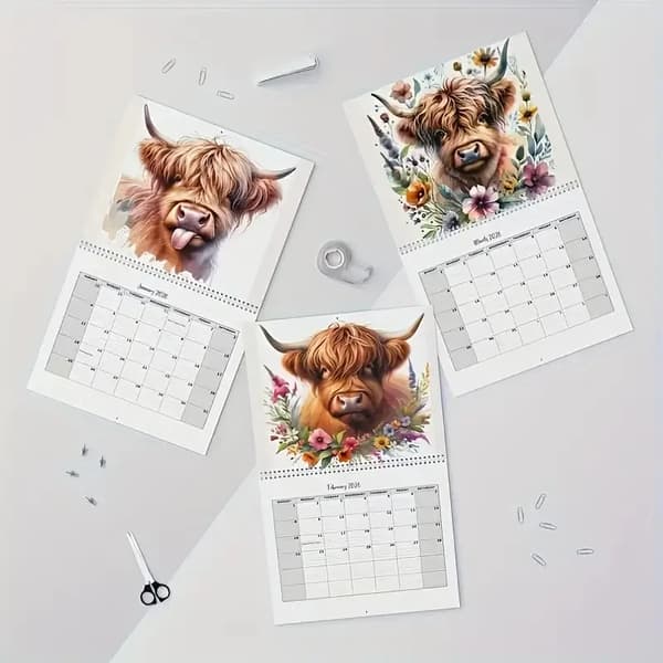 2026 Highland Cow Veggkalender - Måneds- og Årsplanlegger 1