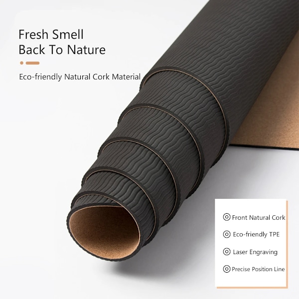 6mm Naturkork TPE Yogamatta Halksäker Esterilla Yoga Svettabsorberande Hemmafitnessmatta Gymnastik Pilates Mattor 183cmX61cmX7mm 176