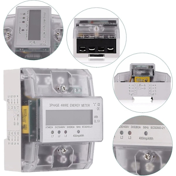 Trefaset Elmåler Elektricitet Måler Kalibreret Energimåler Elektrisk Måler LCD Digital Trefaset 4-tråds 5-100A 4P KWh Elforbrug
