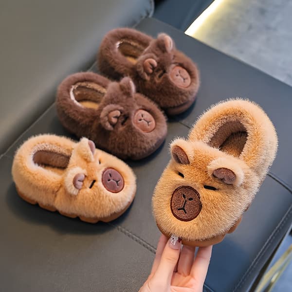 Barn Plysj Tøfler Gutter Jenter Vinter Capybara Småbarn Innendørs Hjem Sklisikre Sko EU 23 Dark Coffee