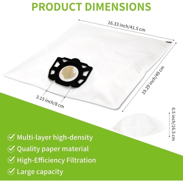 10 st dammsugarpåsar till Kärcher dammsugare wd4 wd5 wd6 mv4 mv5 mv6-X42-