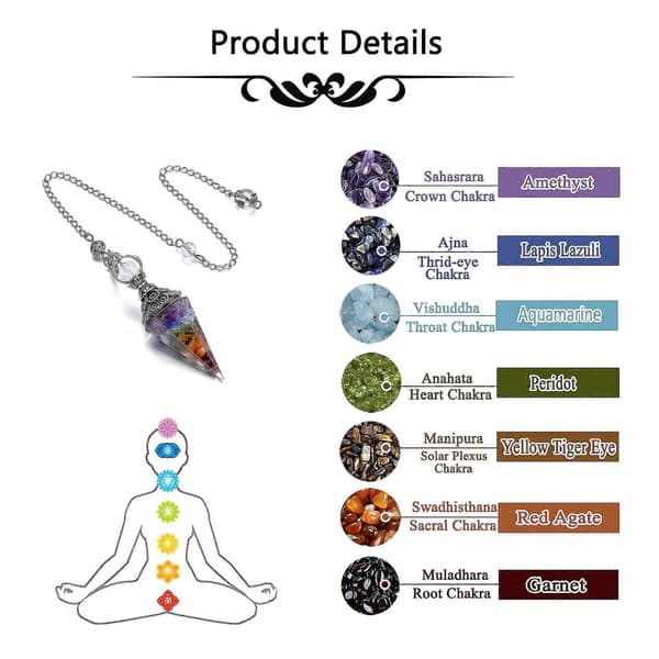 Chakra Kristallpendel Hexagonal Reiki Healing Kristallpunkter Ädelstenspendel för Spådom (Chakra)-FS-