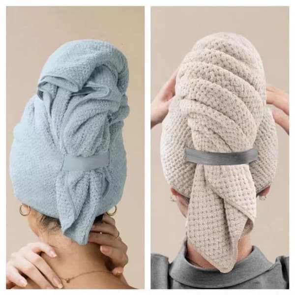 Hårtorkningsmössa i mikrofiber 2-pack 100x60cm elastiskt band, snabbtorkande absorberande för alla hårtyper färg 2