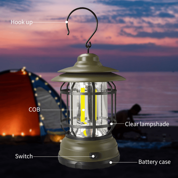 LED-retrocampinglyhty, riippuva telttalamppu, kannettava lamppu, musta-FS- black rechargeable type