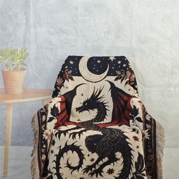 Udendørs tæppe bærbart fortykket picnictæppe campingovertræk 160x130cm polyester jacquard 160x130cm Red Dragon