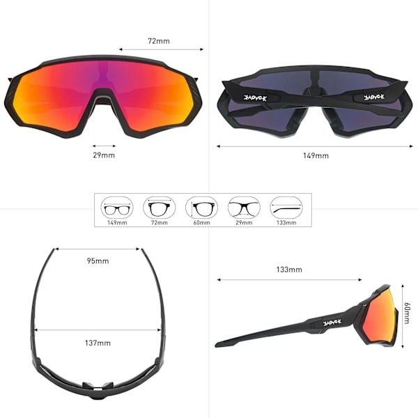 Kapvoe Sykkelsolbriller Polariserte Menn Kvinner Sykkelbriller Landeveissykkel Terrengsykkel Sykkelbriller Sportsbriller Fiske KE9408-1LENS-02