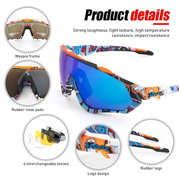 Kapvoe Cykelsolbriller Polariserede Mænd Kvinder Cykelbriller Landevej Mountainbike Cykelbriller Sportsbriller Fiskeri KE9408-1LENS-01