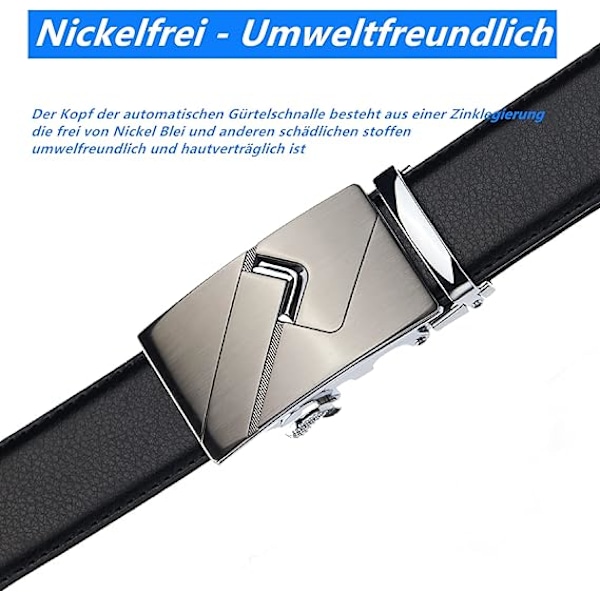 Herrbälte Läder Spänne Bälte för Män 110-130cm Bred Svart Automatiskt Spänne Bälte-X44-