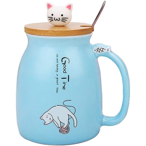 Kattmugg, Söt Keramisk Kaffemugg med Härlig Katt i Rostfritt Stål