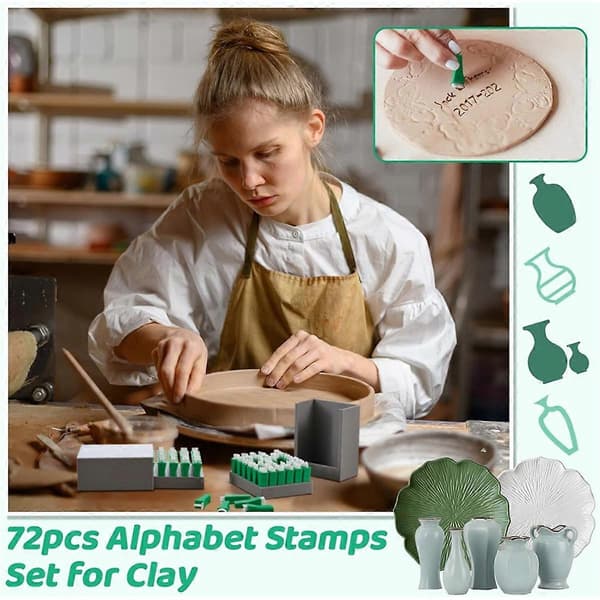 72 st Alphabet Stamps Set för Lera Keramik Bokstavsstämplar för Lera Trappsten Form Bokstäver och C-FS-
