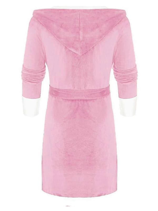 Women's Sherpa Fleece Bathrobe Soft Hooded Robe Fluffy Terry Bathrobe Pink Pink S