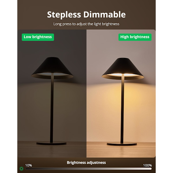 Rechargeable Wireless Table Lamp with Dimmable LED & Waterproof Design -FS- black
