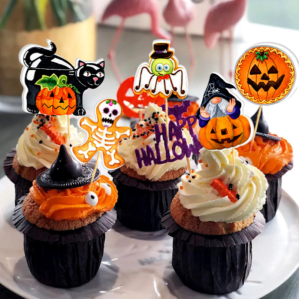 64 stk. Halloween Cupcake Toppers, Skummel Festdekorasjon, Flaggermus og Hodeskalle Plukk
