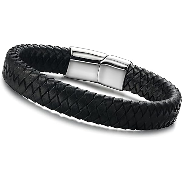 Flätat läderarmband herrarmband modernt utan stålspänne. 1 st, svart-FS1-