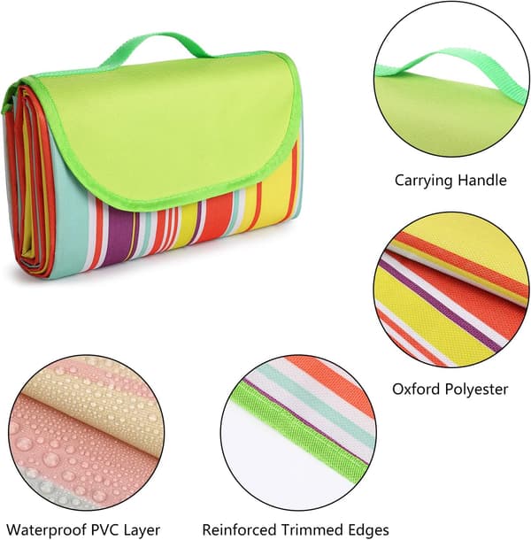 Waterproof Picnic Blanket 200 x 195 cm, Large Camping Blanket, Sandproof Beach Mat, Portable with Handle