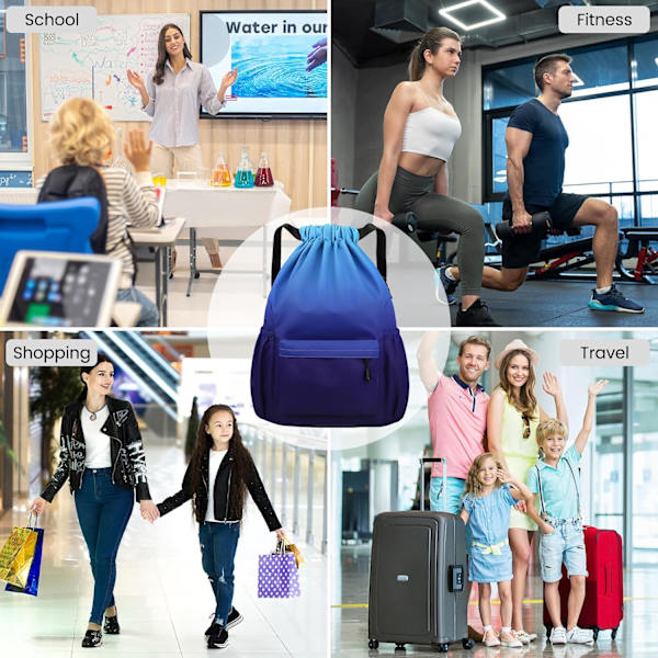 Drawstring Gym Bag, Large Drawstring Bags with Mesh Pockets, Waterproof Nylon Drawstring Bag, Drawstring Gym Bag-FS- Cyan