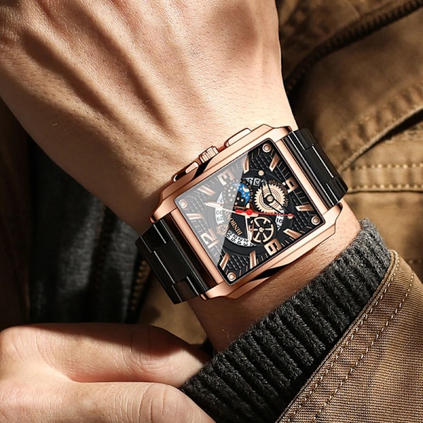 Nyt Sportsur Topmærke Luksus Rosaguld Ur i rustfrit stål Herre Mode Vandtæt Armbåndsur Relogio Masculin-FS2- Black Rose