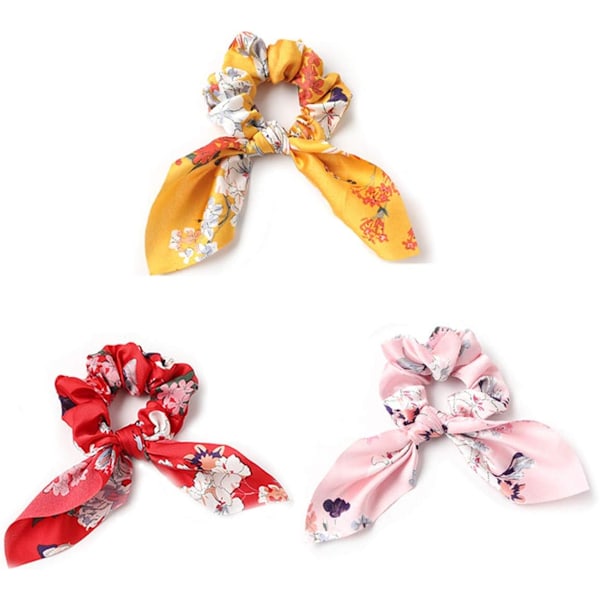 3 stk. Elastiske Hår Scrunchies Boho Blødt Stof Sød Blomsterhår