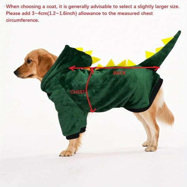 Varm fleecehundehættetrøje med dinosaurdesign til store racer 7XL Dk Green