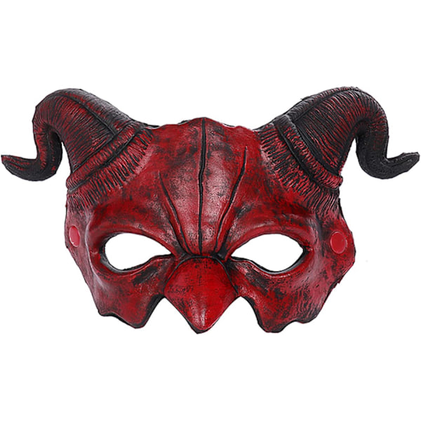 Halloween halv ansikte skrämmande djurmask, karneval demonmask för horn ghost devil Red