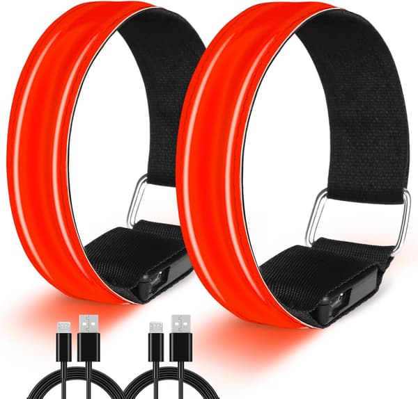 LED-armbånd oppladbart, høy synlighet blinkende refleks løpelys for løpere, 2-pakning lysende armbånd LED-løping