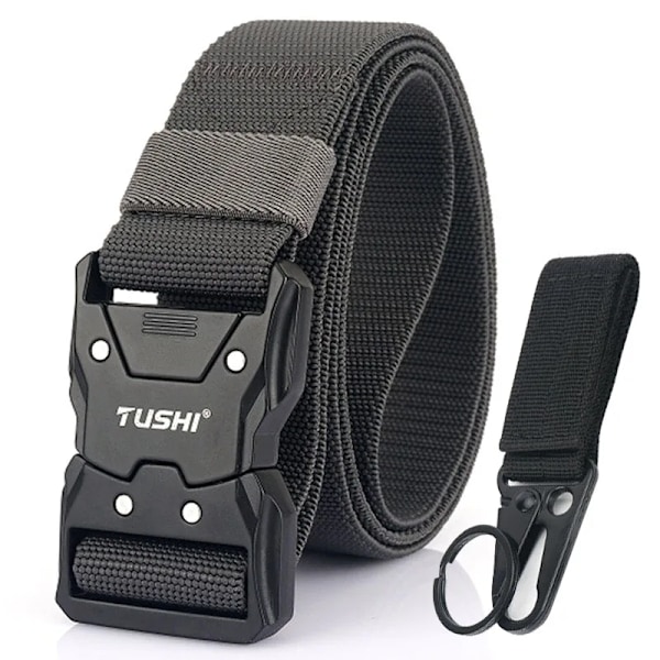 VATLTY Nyt unisex elastisk bælte hårdlegering Hurtigspænde Tough Stretch Nylon Herre Militær Taktisk bælte Arbejdstilbehør Mørkegråt sæt-FS1- Dark gray set 115cm