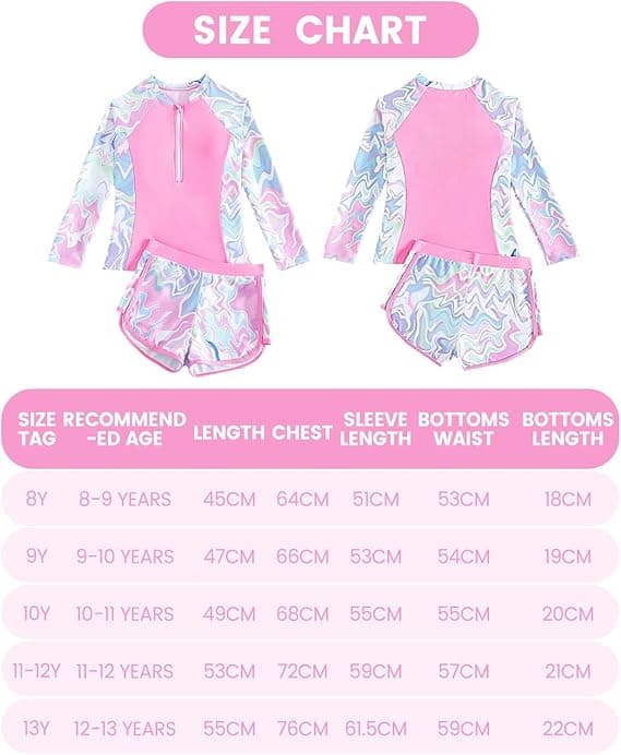 Børns todelte langærmede badedragtsæt sød lynlås Rash Guard hurtigtørrende strand yoga badetøj pink 13Y
