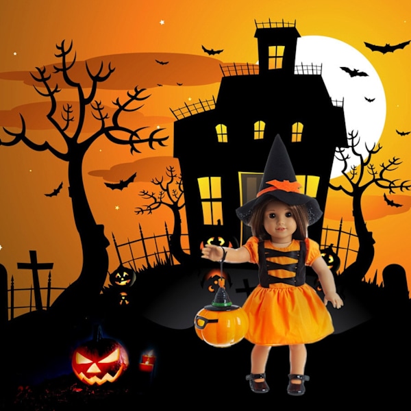 18 Tuuman American Girl Halloween Nuken Uudesti syntyneet Nukke Leksut Kurpitsa Lyhty Kevyt Halloween Mekko Festivaalit Lasten Leksut Lahja Keltainen Yellow clothes